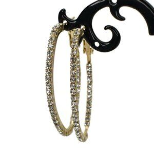 Lauren G Adams Oval Hoop Earrings Rhinestone Crystal Inside Out Gold Finish